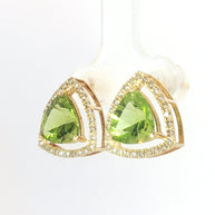 18k Yellow Gold Halo Stud Earrings with 5.00tcw Peridot and 0.50tcw Natural Diamond