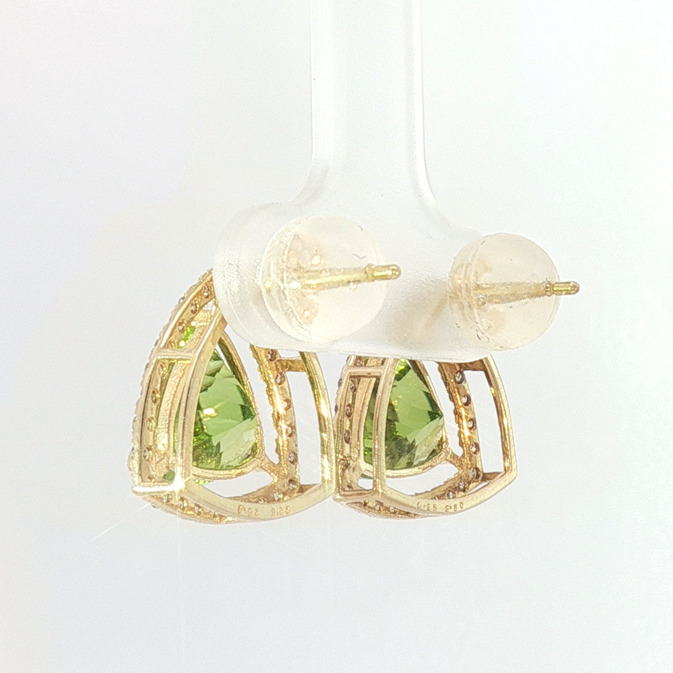 18k Yellow Gold Halo Stud Earrings with 5.00tcw Peridot and 0.50tcw Natural Diamond
