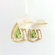 18k Yellow Gold Halo Stud Earrings with 5.00tcw Peridot and 0.50tcw Natural Diamond