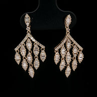 18k Yellow Gold Diamond Dangle Earrings – 1.00ct Natural Round & Baguette Diamond Cascade