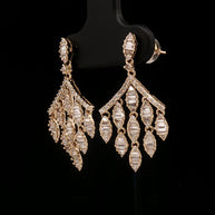 18k Yellow Gold Diamond Dangle Earrings – 1.00ct Natural Round & Baguette Diamond Cascade