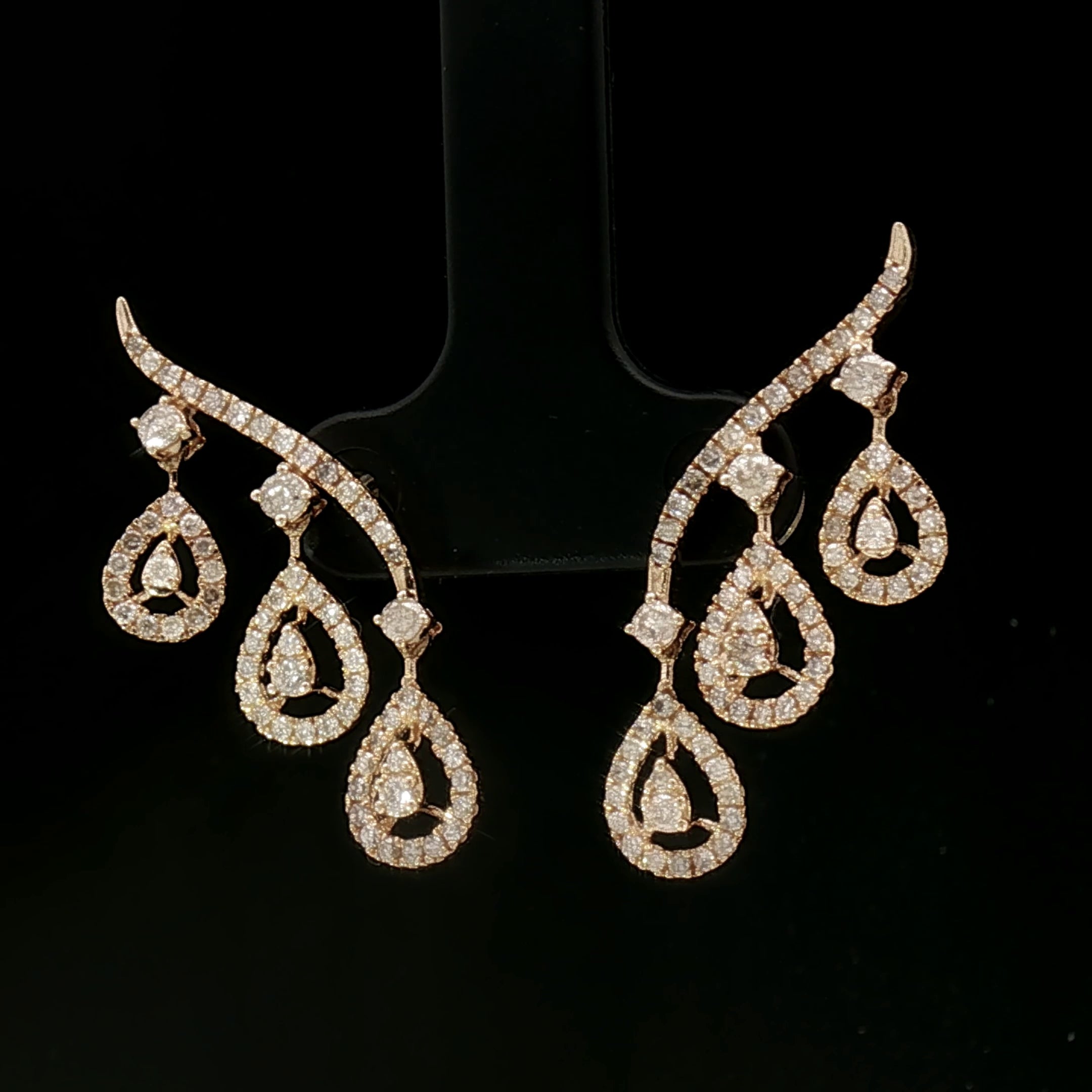 18k Yellow Gold Pear Dangle Earrings – 1.00ct Natural Round Brilliant Diamond Illusion Drops
