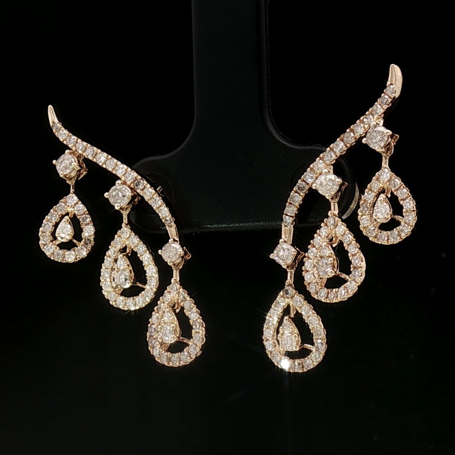 18k Yellow Gold Pear Dangle Earrings – 1.00ct Natural Round Brilliant Diamond Illusion Drops