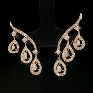 18k Yellow Gold Pear Dangle Earrings – 1.00ct Natural Round Brilliant Diamond Illusion Drops