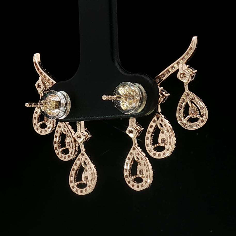 18k Yellow Gold Pear Dangle Earrings – 1.00ct Natural Round Brilliant Diamond Illusion Drops