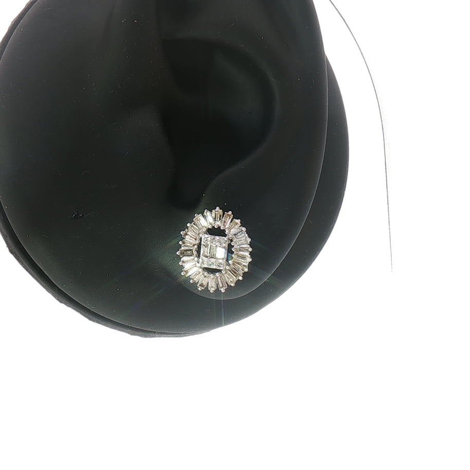 18k White Gold Diamond Stud Earrings – 1.00ct Natural Round & Baguette Brilliant-Cut Diamonds