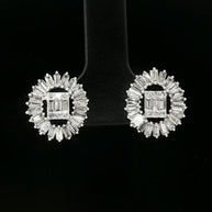 18k White Gold Diamond Stud Earrings – 1.00ct Natural Round & Baguette Brilliant-Cut Diamonds