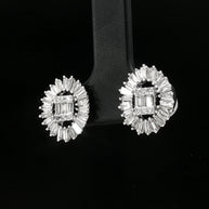 18k White Gold Diamond Stud Earrings – 1.00ct Natural Round & Baguette Brilliant-Cut Diamonds