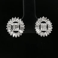 18k White Gold Diamond Stud Earrings – 1.00ct Natural Round & Baguette Brilliant-Cut Diamonds