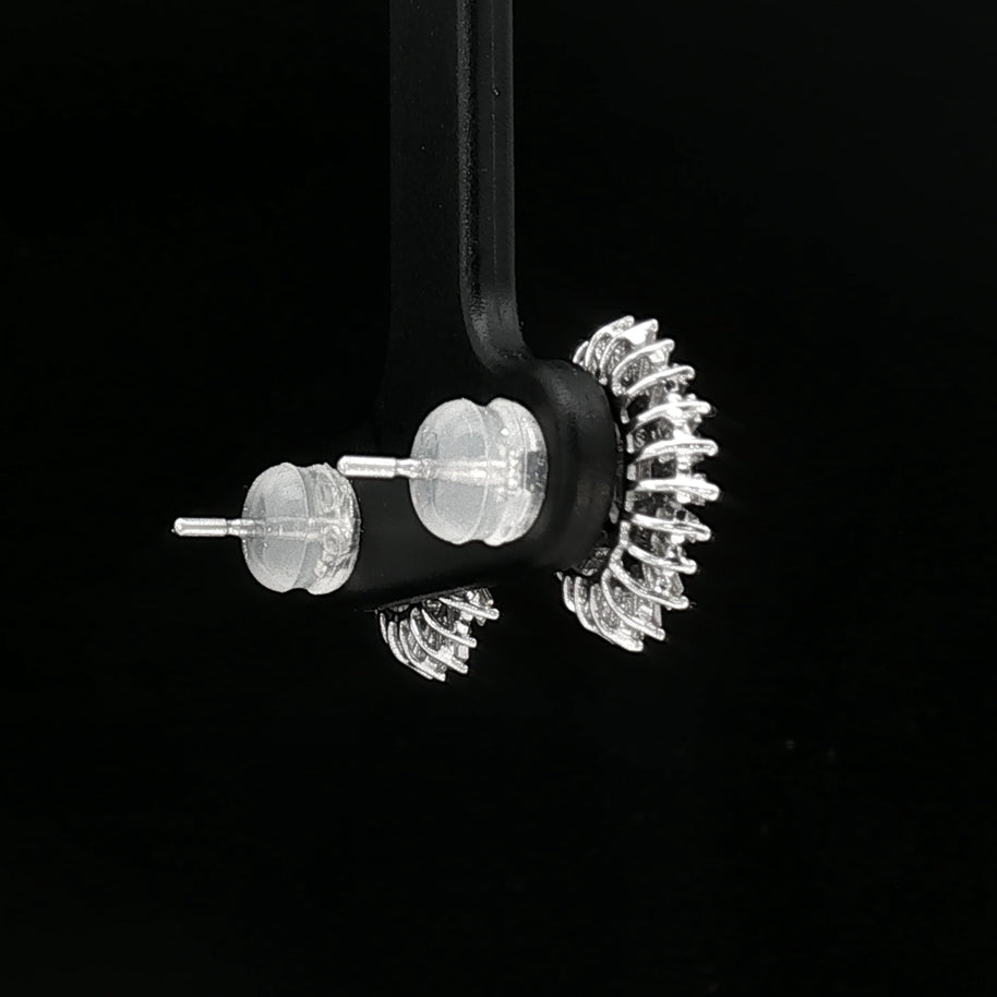 18k White Gold Diamond Stud Earrings – 1.00ct Natural Round & Baguette Brilliant-Cut Diamonds