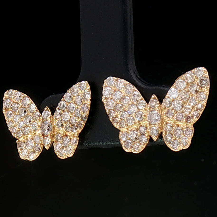 18k Yellow Gold Butterfly Cluster Stud Earrings with 1.00tcw Brilliant Cut Natural Diamonds