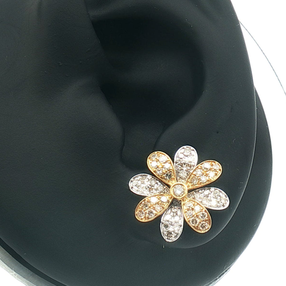 18k 2-Colour Yellow and White Gold Floral Stud Earrings with 1.00tcw Natural Diamond