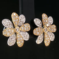 18k 2-Colour Yellow and White Gold Floral Stud Earrings with 1.00tcw Natural Diamond