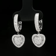 18k white gold heart-shaped diamond dangle earrings with 1.00ct natural diamonds
