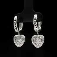 Pair of 18k white gold heart-shaped diamond earrings with sparkling natural stones