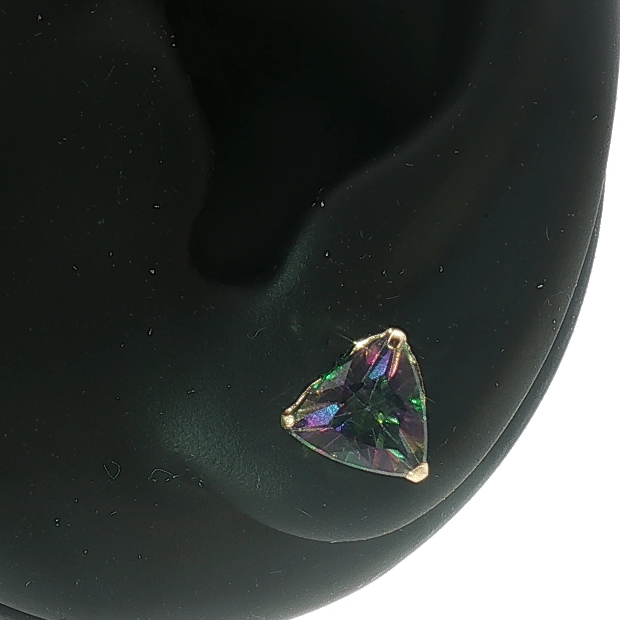 18k Yellow Gold Stud Earrings with 2.80tcw Trillion Cut Rainbow Opal