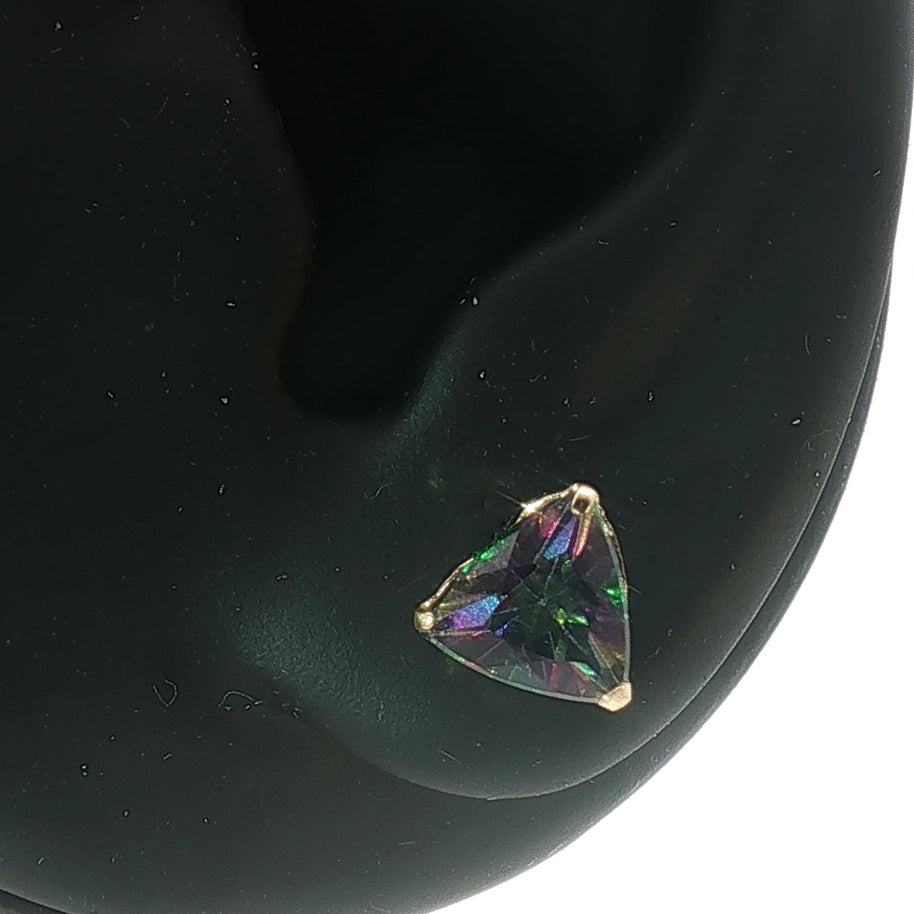 18k Yellow Gold Stud Earrings with 2.80tcw Trillion Cut Rainbow Opal