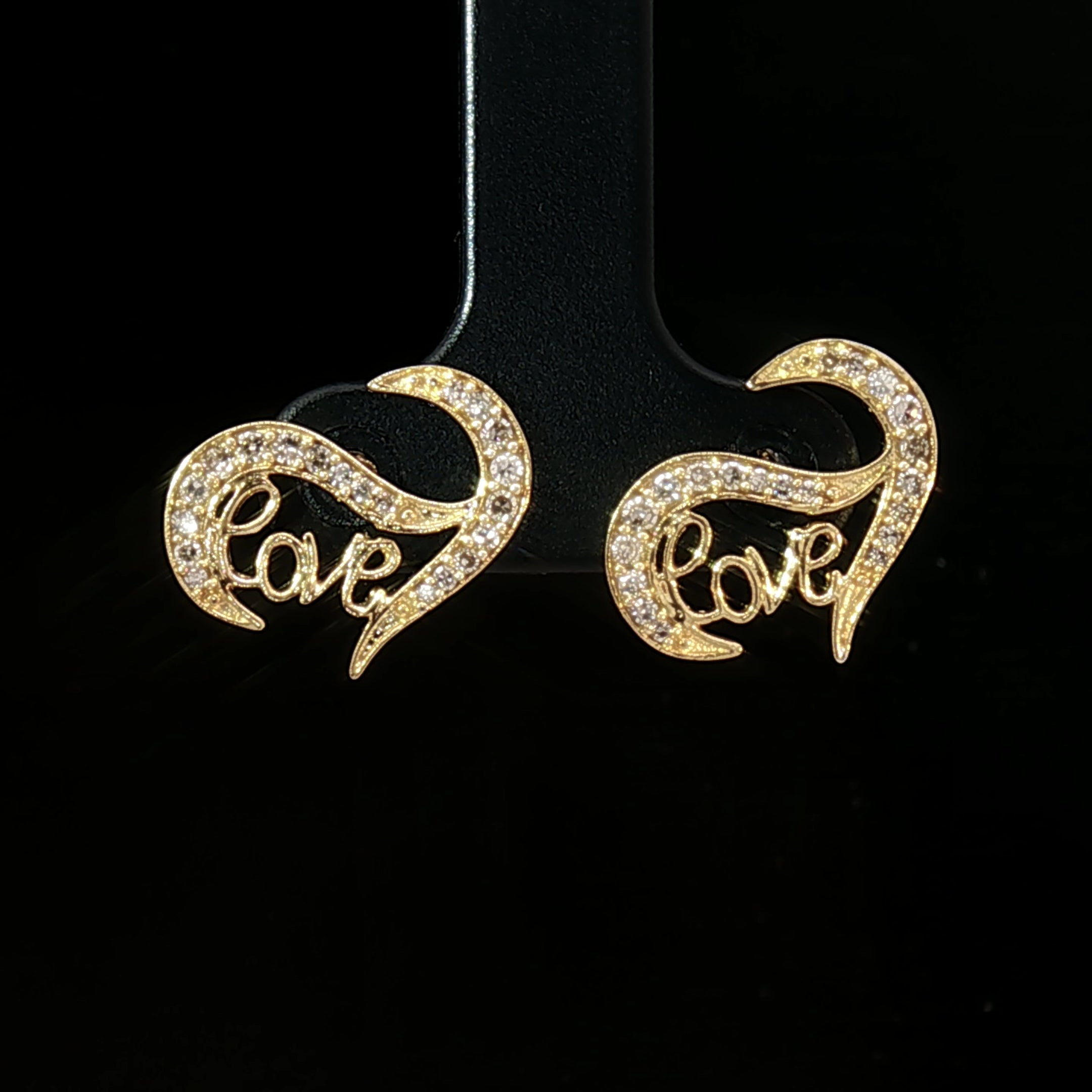 18k Yellow Gold ‘Love’ Diamond Stud Earrings – 0.30ct Natural Round Brilliant Diamonds