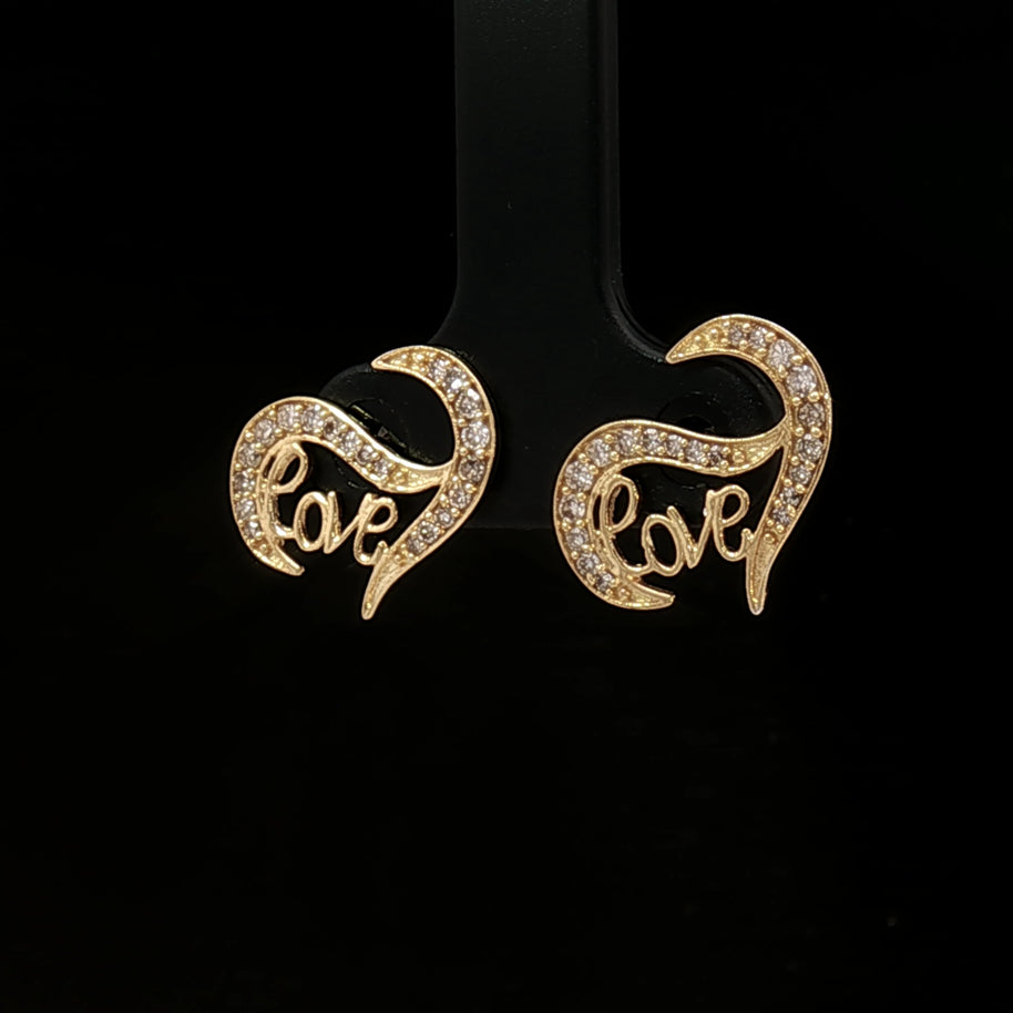 18k Yellow Gold ‘Love’ Diamond Stud Earrings – 0.30ct Natural Round Brilliant Diamonds