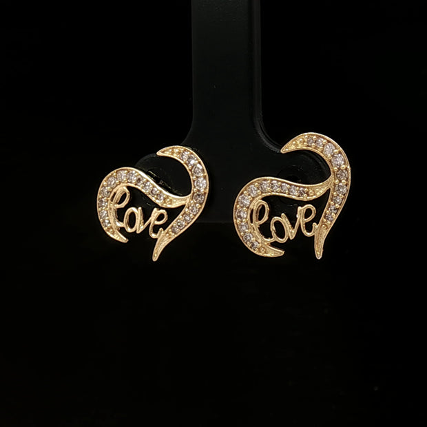 18k Yellow Gold ‘Love’ Diamond Stud Earrings – 0.30ct Natural Round Brilliant Diamonds