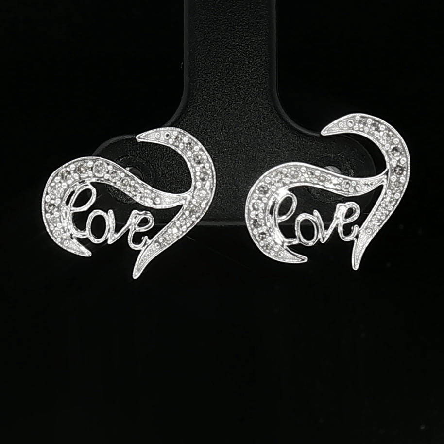 18k White Gold ‘Love’ Diamond Stud Earrings – 0.30ct Natural Round Brilliant Diamonds