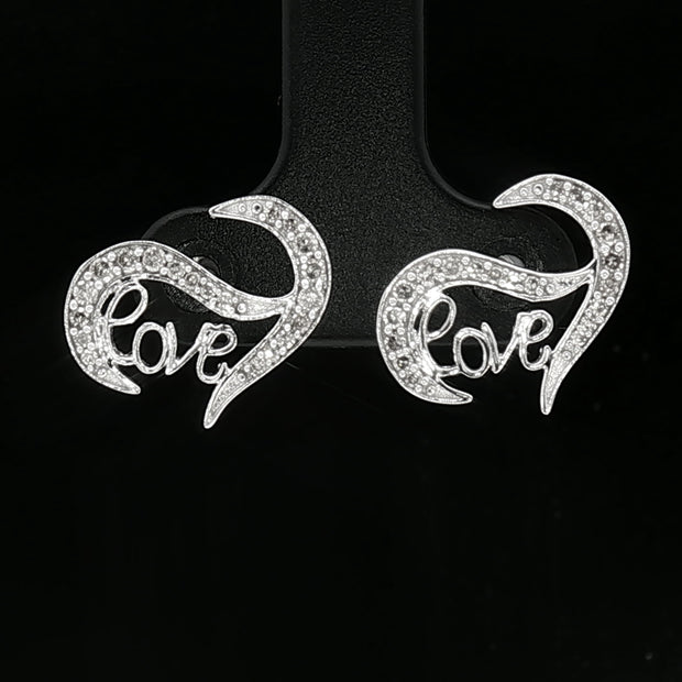 18k White Gold ‘Love’ Diamond Stud Earrings – 0.30ct Natural Round Brilliant Diamonds