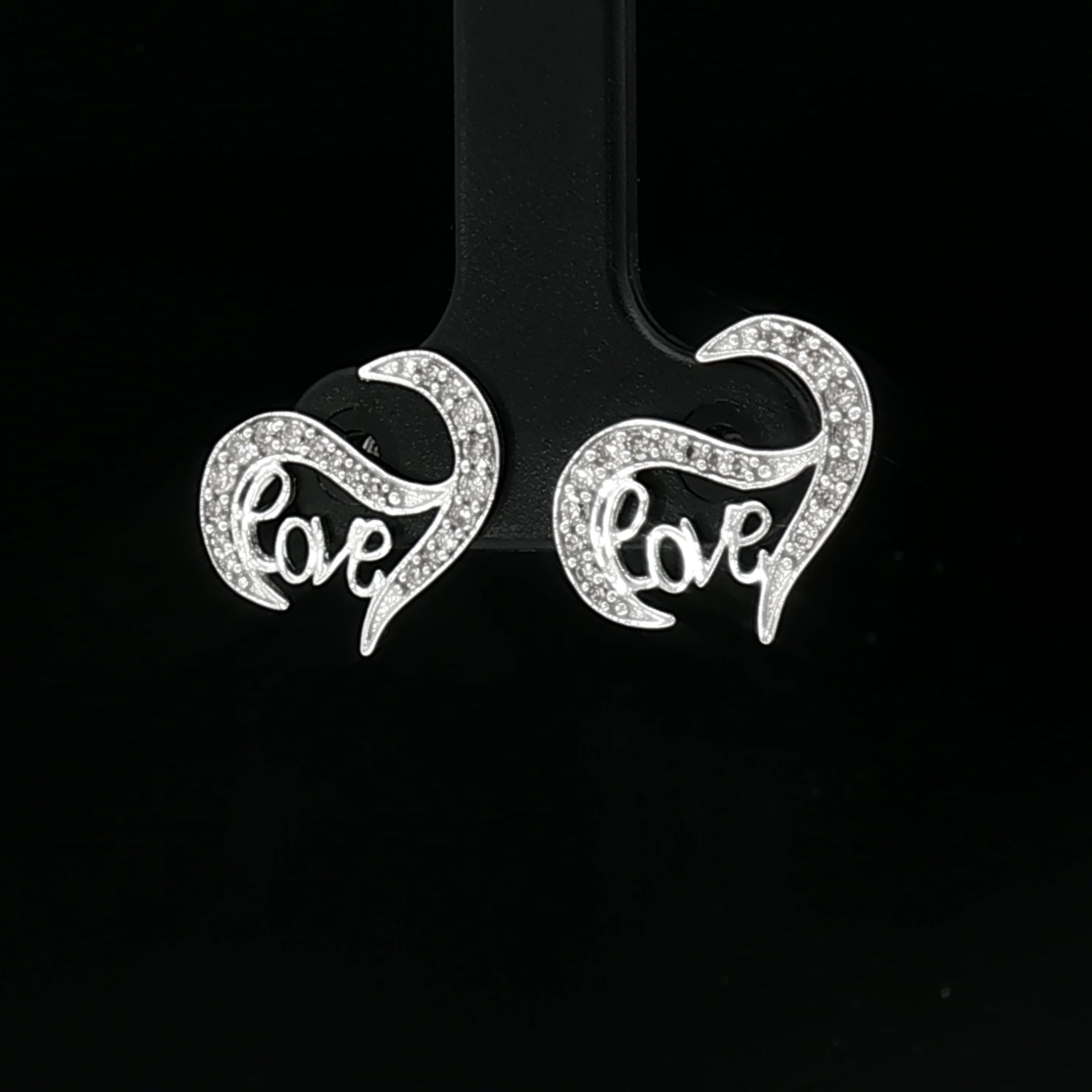 18k White Gold ‘Love’ Diamond Stud Earrings – 0.30ct Natural Round Brilliant Diamonds