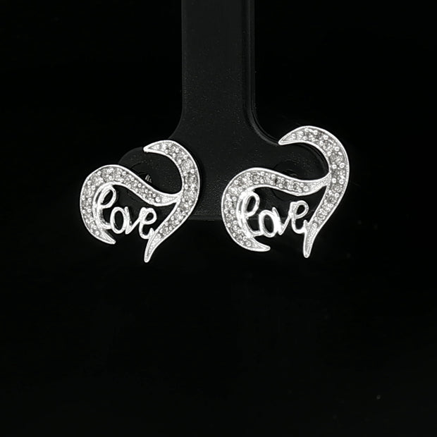 18k White Gold ‘Love’ Diamond Stud Earrings – 0.30ct Natural Round Brilliant Diamonds