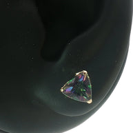 18k Yellow Gold Stud Earrings with 2.80tcw Trillion Cut Rainbow Opal