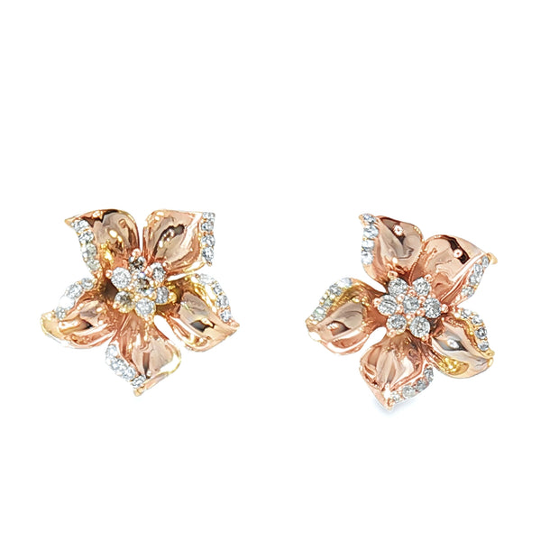 18k Rose Gold Flower Stud Earrings – 0.26ct Natural Round Brilliant Diamond Cluster