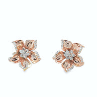 18k Rose Gold Flower Stud Earrings – 0.26ct Natural Round Brilliant Diamond Cluster