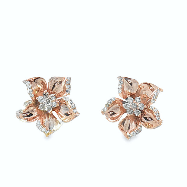 18k Rose Gold Flower Stud Earrings – 0.26ct Natural Round Brilliant Diamond Cluster