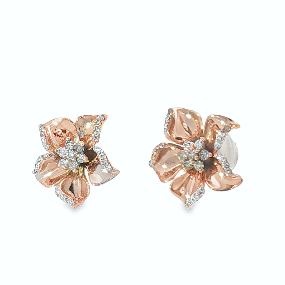 18k Rose Gold Flower Stud Earrings – 0.26ct Natural Round Brilliant Diamond Cluster