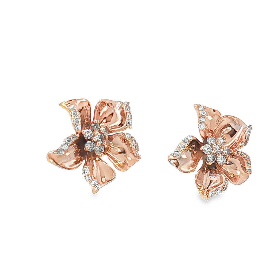 18k Rose Gold Flower Stud Earrings – 0.26ct Natural Round Brilliant Diamond Cluster