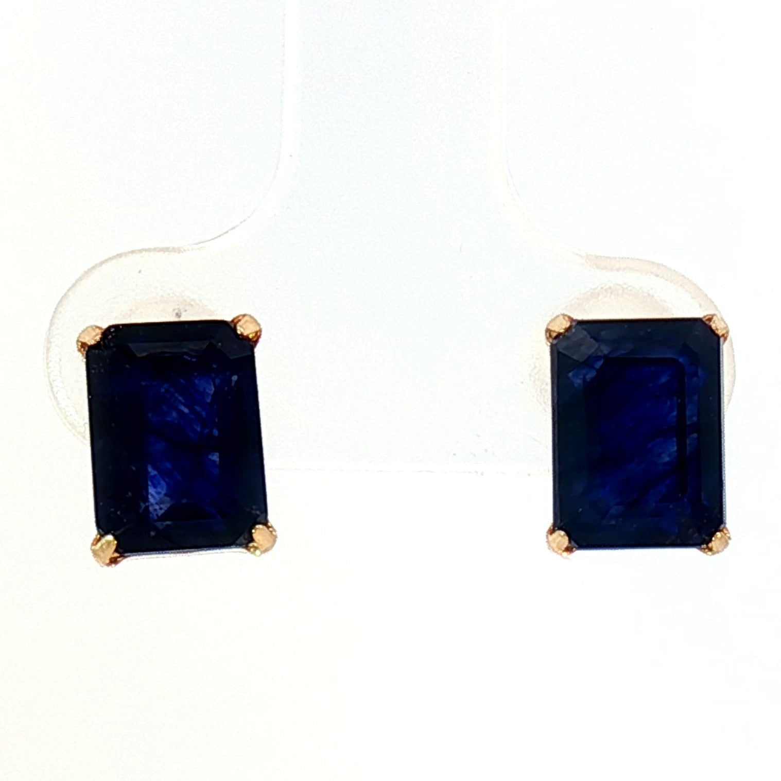 18k Yellow Gold Stud Earrings with 4.60tcw Deep Blue Sapphire