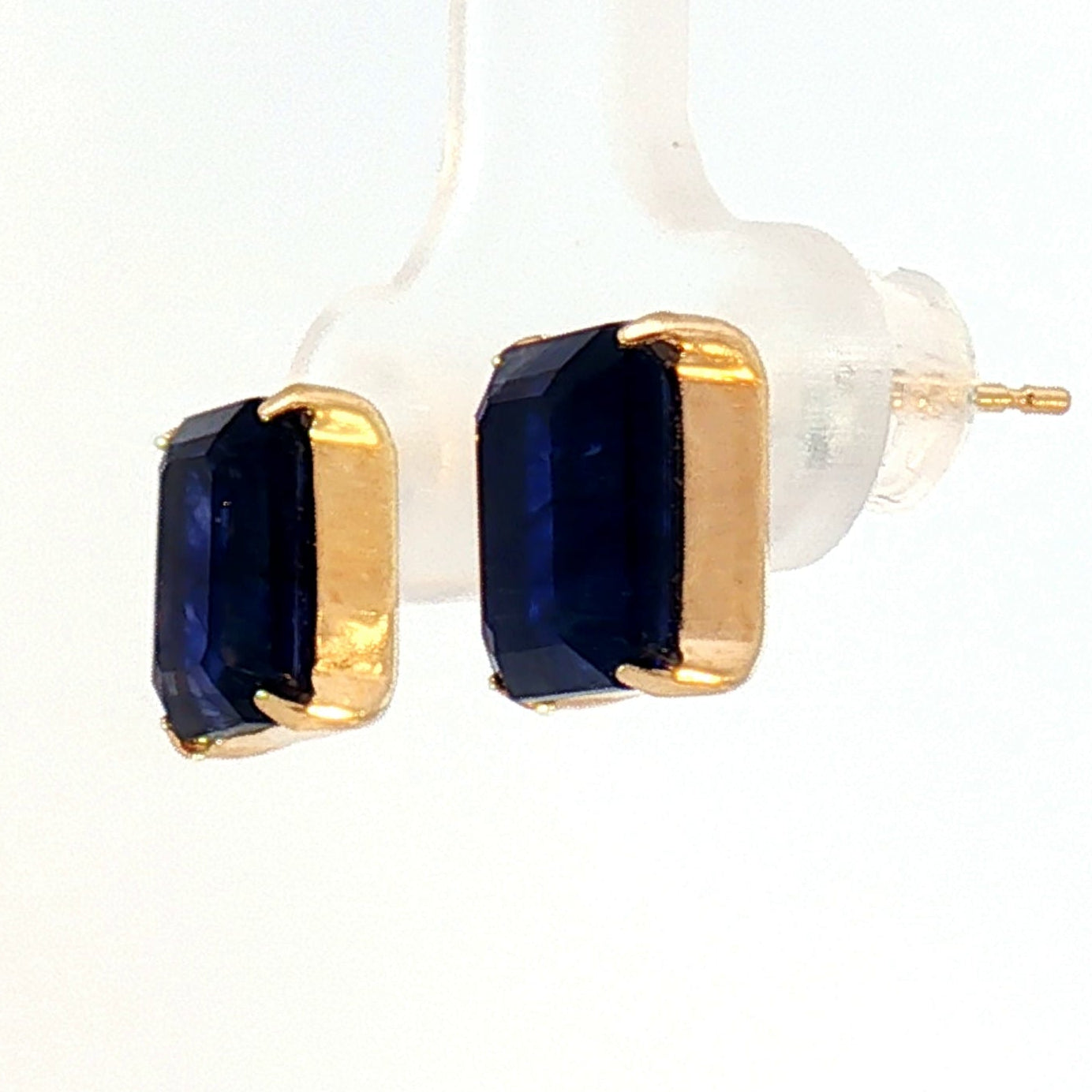 18k Yellow Gold Stud Earrings with 4.60tcw Deep Blue Sapphire