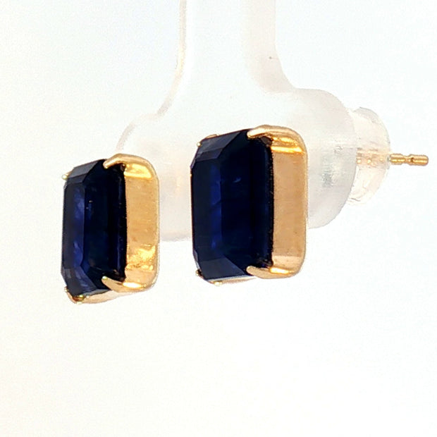 18k Yellow Gold Stud Earrings with 4.60tcw Deep Blue Sapphire