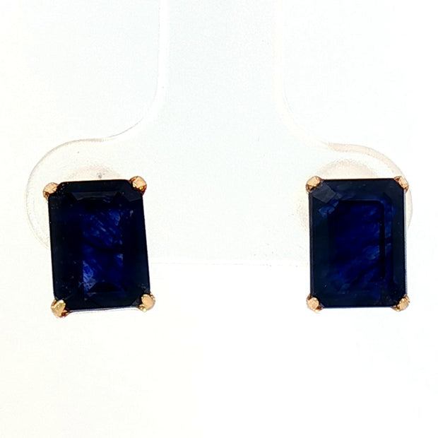 18k Yellow Gold Stud Earrings with 4.60tcw Deep Blue Sapphire