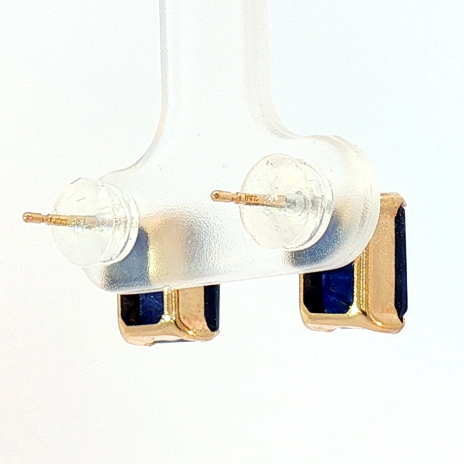 18k Yellow Gold Stud Earrings with 4.60tcw Deep Blue Sapphire