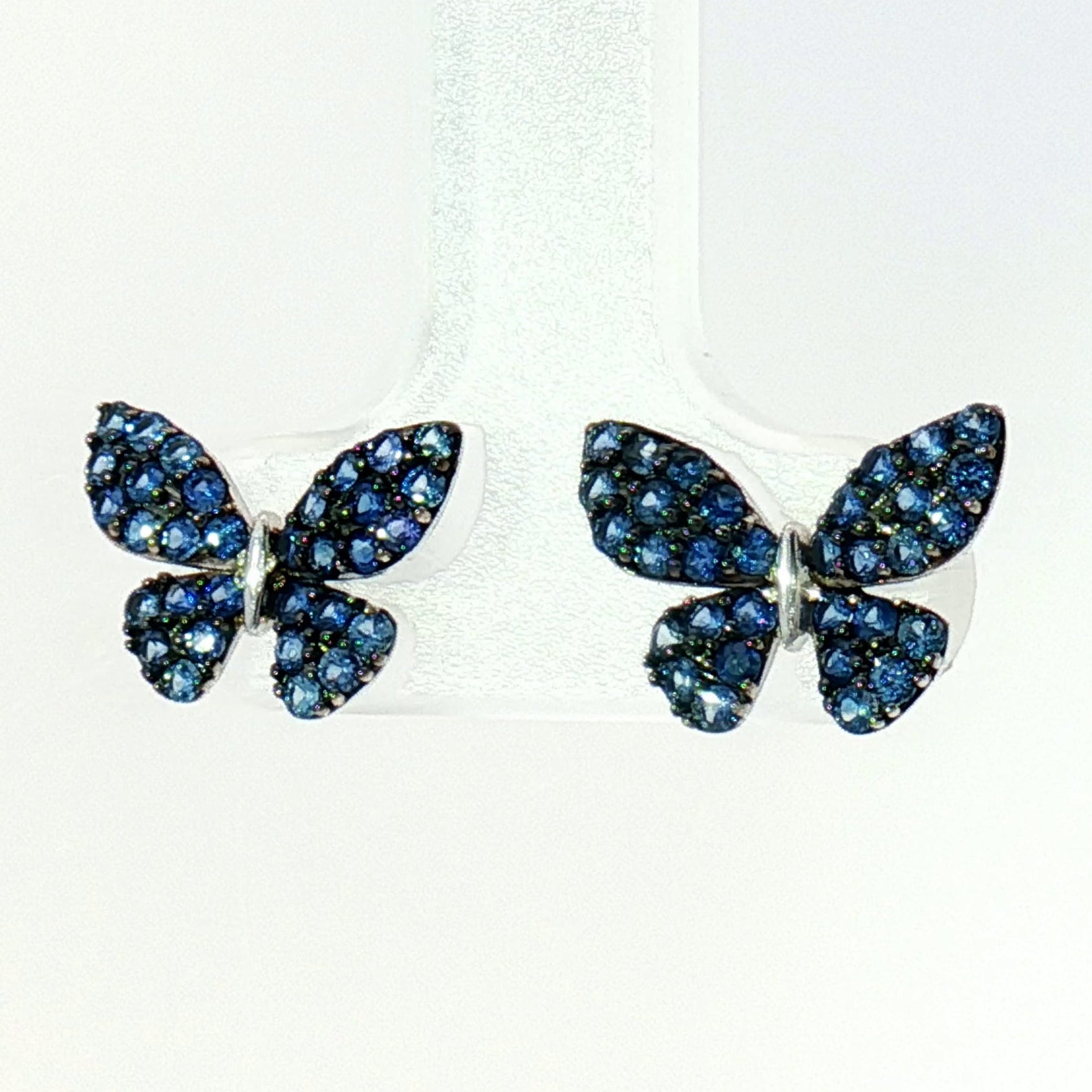 18k White Gold Butterfly Cluster Stud Earrings with 0.70tcw Deep Blue Sapphire
