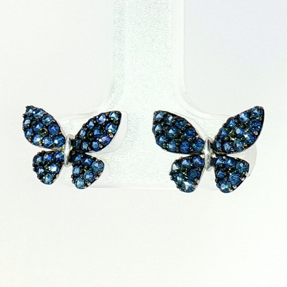 18k White Gold Butterfly Cluster Stud Earrings with 0.70tcw Deep Blue Sapphire