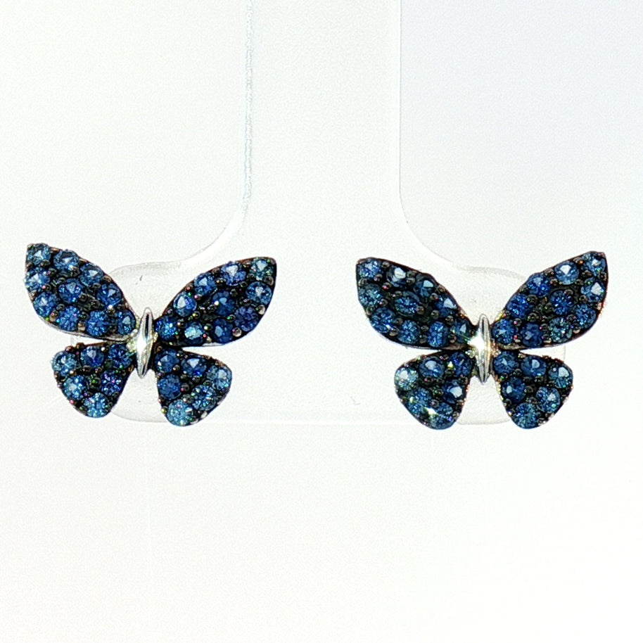 18k White Gold Butterfly Cluster Stud Earrings with 0.70tcw Deep Blue Sapphire