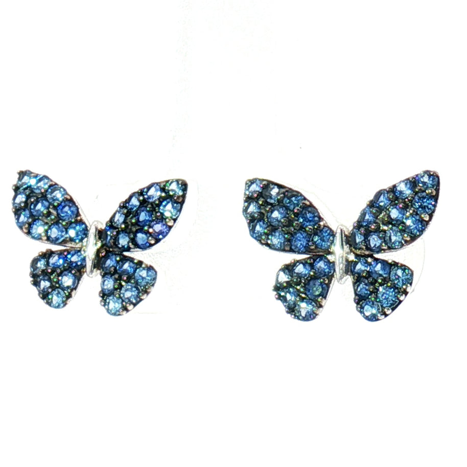18k White Gold Butterfly Cluster Stud Earrings with 0.70tcw Deep Blue Sapphire