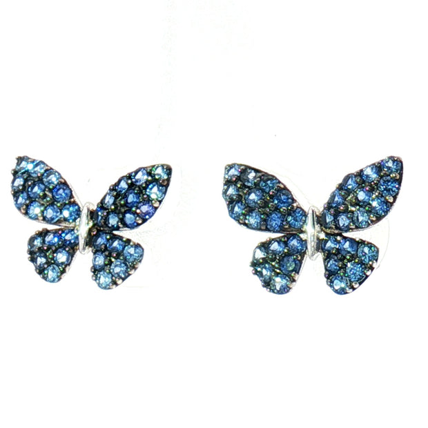 18k White Gold Butterfly Cluster Stud Earrings with 0.70tcw Deep Blue Sapphire