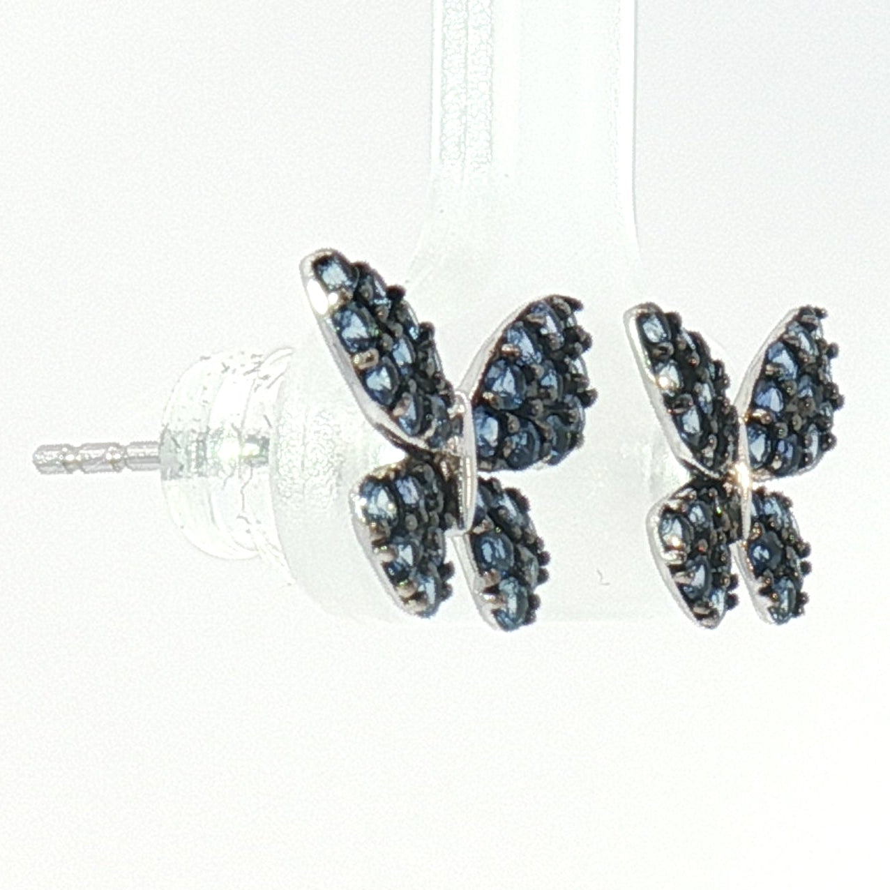 18k White Gold Butterfly Cluster Stud Earrings with 0.70tcw Deep Blue Sapphire