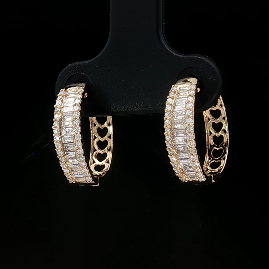 18k Yellow Gold Diamond Hoop Earrings – 0.50ct Natural Round & Baguette Brilliant Diamonds