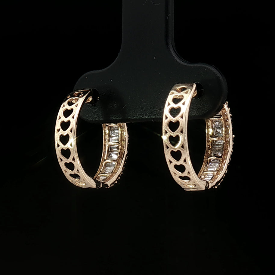 18k Yellow Gold Diamond Hoop Earrings – 0.50ct Natural Round & Baguette Brilliant Diamonds