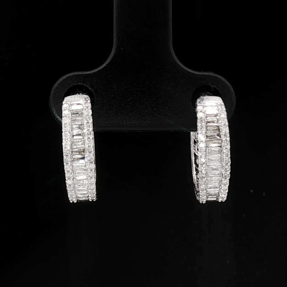 18k White Gold Diamond Hoop Earrings – 0.50ct Natural Round Brilliant & Baguette Diamonds