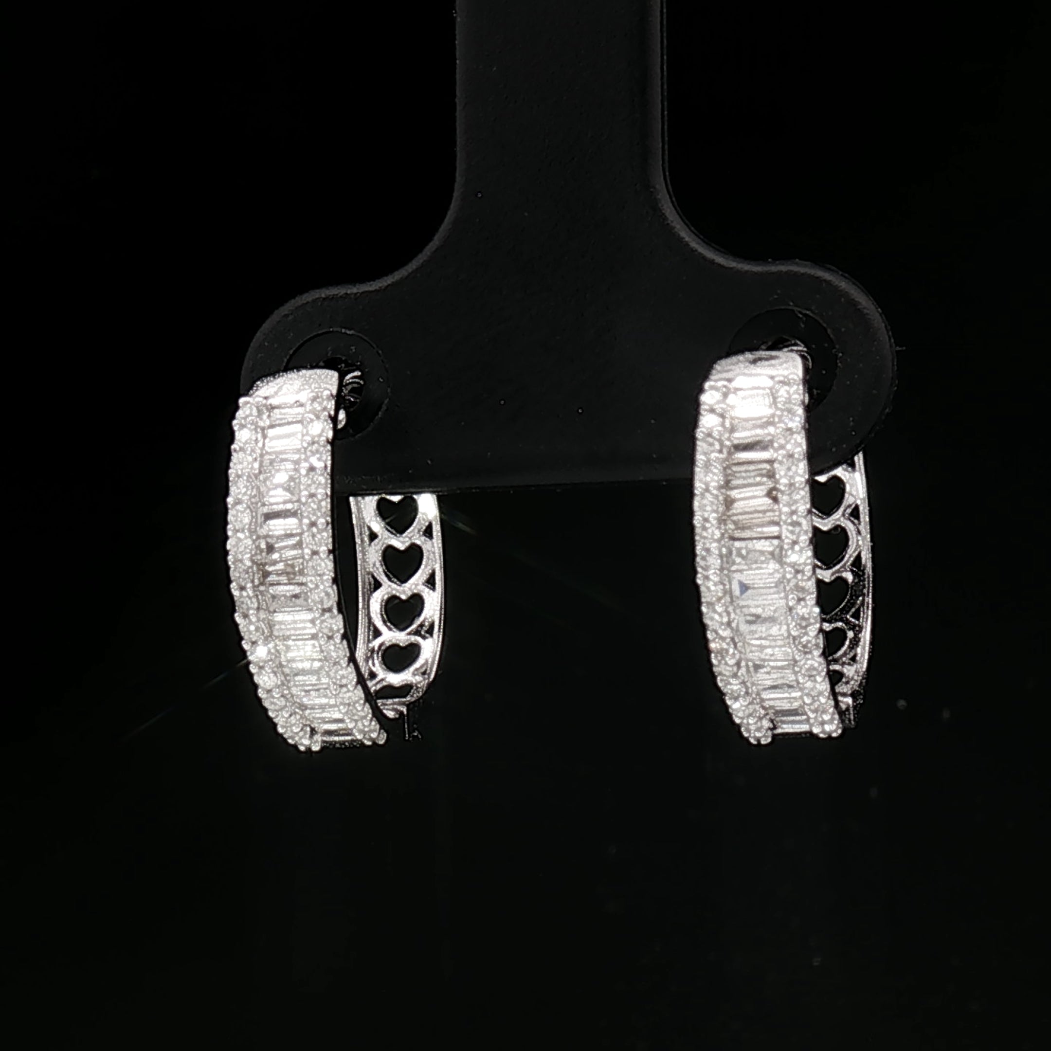 18k White Gold Diamond Hoop Earrings – 0.50ct Natural Round Brilliant & Baguette Diamonds