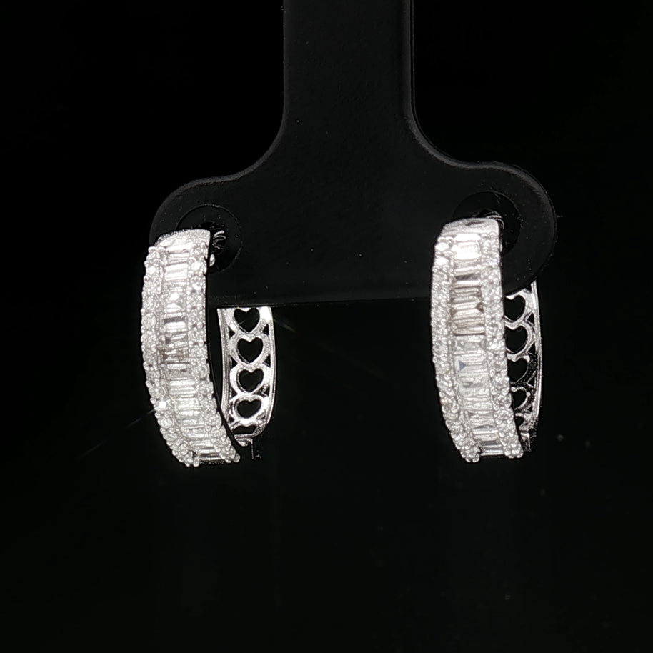 18k White Gold Diamond Hoop Earrings – 0.50ct Natural Round Brilliant & Baguette Diamonds